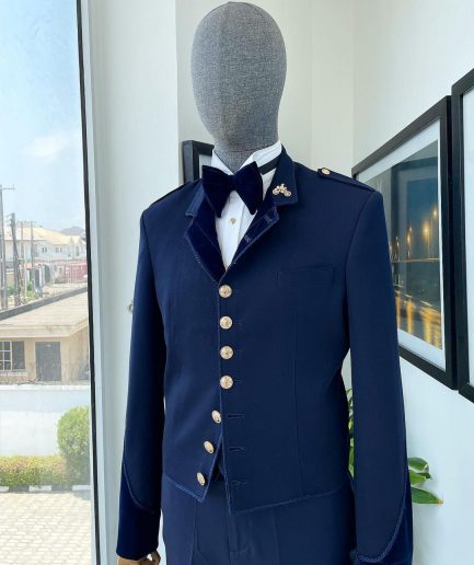 A “duopoly” navy blue royal tuxedo suit