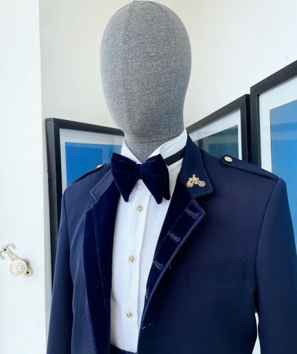 A “duopoly” navy blue royal tuxedo suit