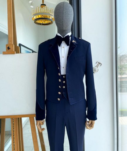 A “duopoly” navy blue royal tuxedo suit