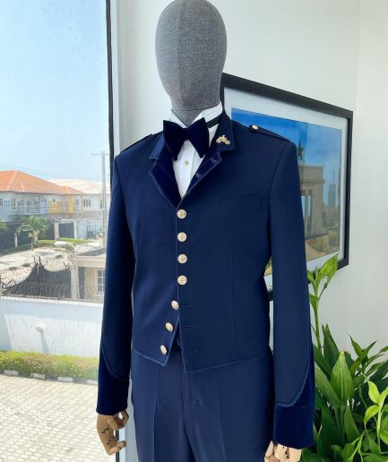A “duopoly” navy blue royal tuxedo suit