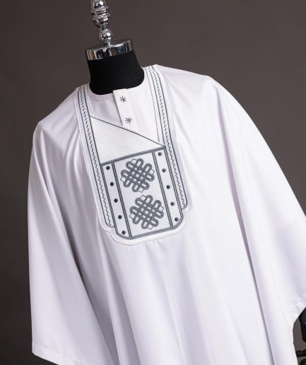 A Cocaine White Agbada, Grey Embroidery Detailing Agbada