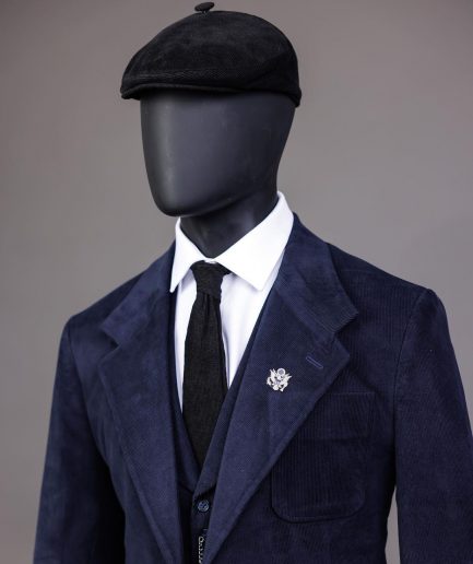 A Navy Blue Corduroy, notch lapel, patch pocket 2 button suit