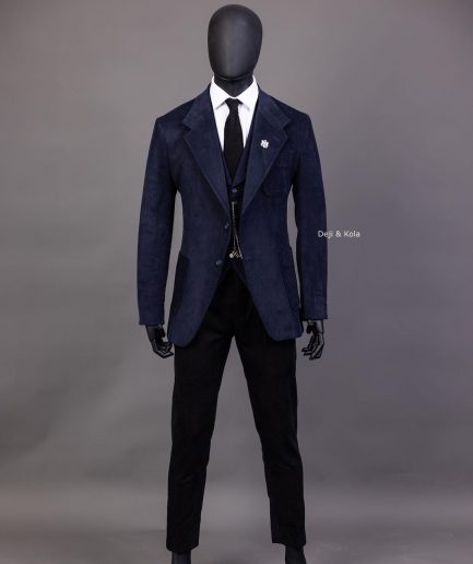 A Navy Blue Corduroy, notch lapel, patch pocket 2 button suit