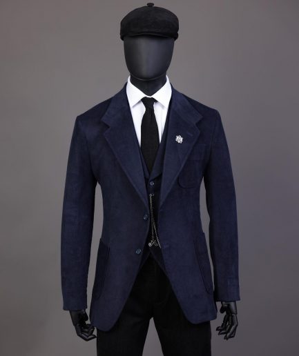 A Navy Blue Corduroy, notch lapel, patch pocket 2 button suit