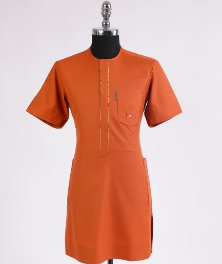 A fire Orange, front flap with paisley and perspective layered pocket detailing african traditional senator kaftan native.