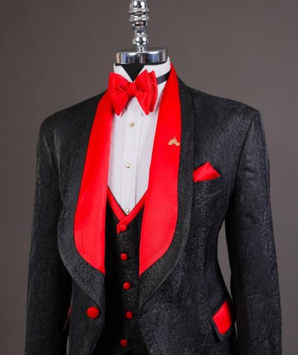 A “Luminati” dispersed ruffle metallic jacquard tuxedo suit