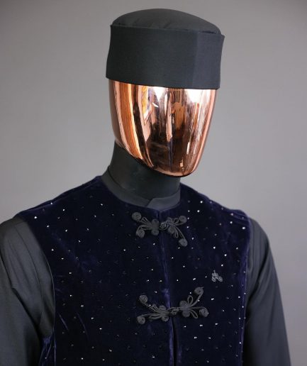 A Charcoal black long-sleeve African traditional senator kaftan native