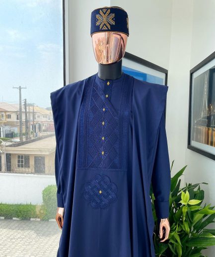 A Navy Blue, Slanting Cube With Dotted Gold Detailing Agbada