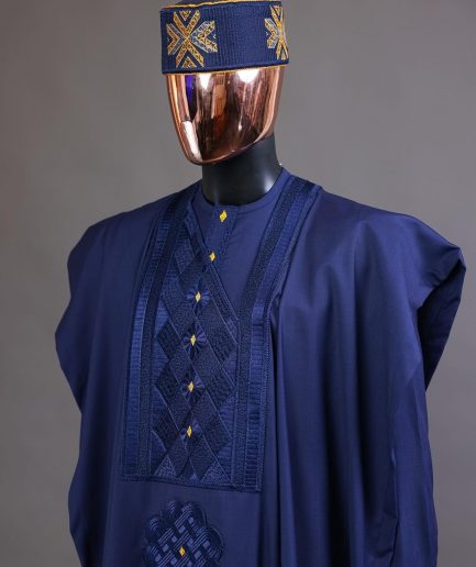 A Navy Blue, Slanting Cube With Dotted Gold Detailing Agbada