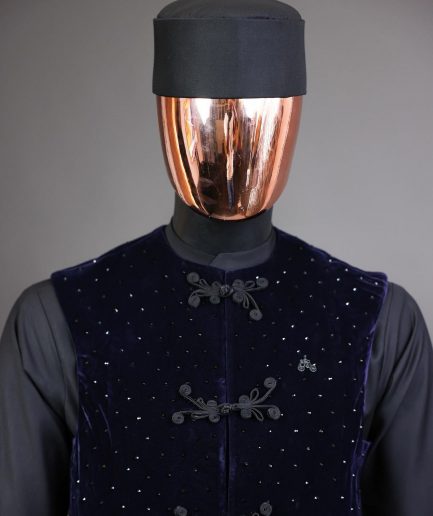 A Charcoal black long-sleeve African traditional senator kaftan native