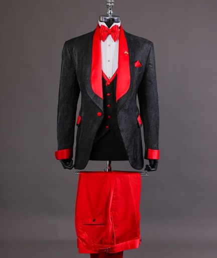 A “Luminati” dispersed ruffle metallic jacquard tuxedo suit