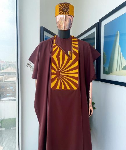 A Cinnamon Brown, Sunset In The East Embroidery Gold Mixed Detailing Agbada