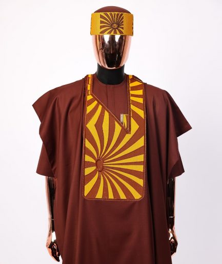 A Cinnamon Brown, Sunset In The East Embroidery Gold Mixed Detailing Agbada