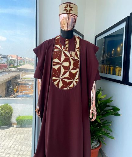 A Cinnamon Brown, Sunset In The East Embroidery Detailing Agbada