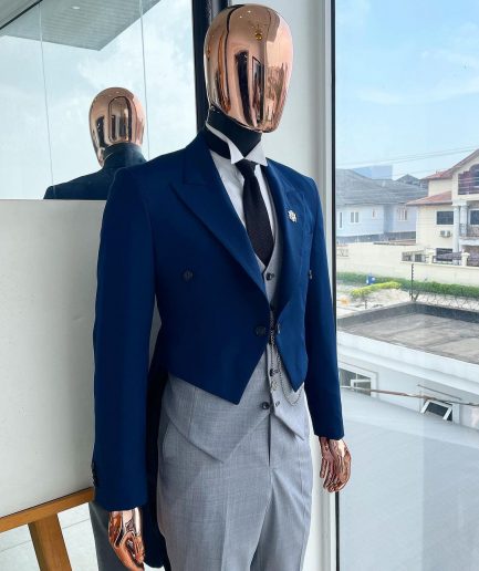 A Navy Blue Peak Lapel Tail Suit