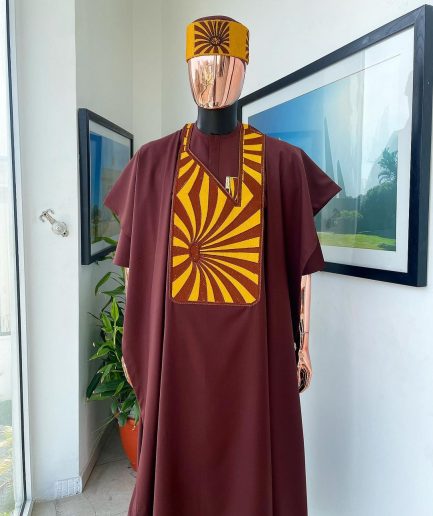 A Cinnamon Brown, Sunset In The East Embroidery Gold Mixed Detailing Agbada