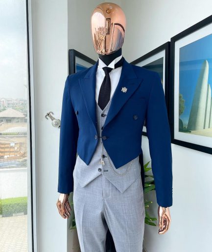 A Navy Blue Peak Lapel Tail Suit