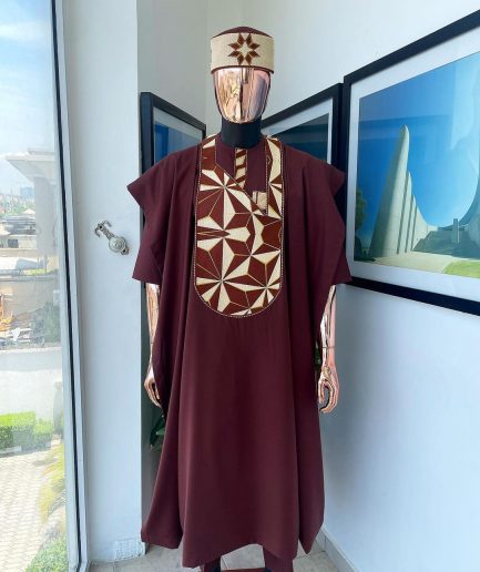 A Cinnamon Brown, Sunset In The East Embroidery Detailing Agbada