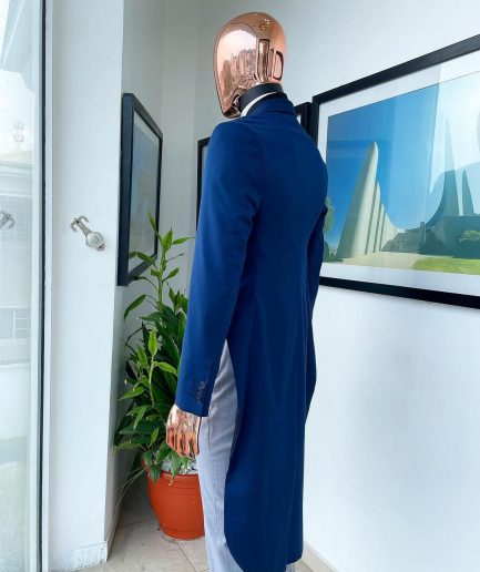 A Navy Blue Peak Lapel Tail Suit