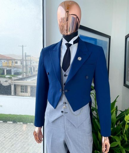 A Navy Blue Peak Lapel Tail Suit