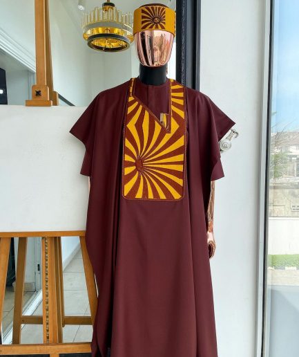 A Cinnamon Brown, Sunset In The East Embroidery Gold Mixed Detailing Agbada