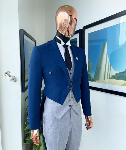 A Navy Blue Peak Lapel Tail Suit