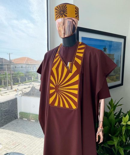 A Cinnamon Brown, Sunset In The East Embroidery Gold Mixed Detailing Agbada
