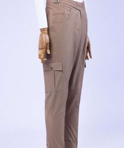A Brown “Pirate” Polished Chinos, Layered Double Breasted, 12 Buttons, Peak Lapel Pearl Horn Blazers Suit