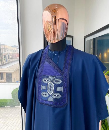 A Sapphire Blue, Broken Patterns Embroidery Detailing Agbada
