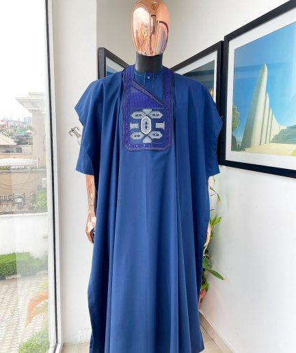 A Sapphire Blue, Broken Patterns Embroidery Detailing Agbada