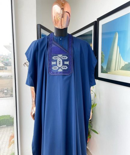 A Sapphire Blue, Broken Patterns Embroidery Detailing Agbada