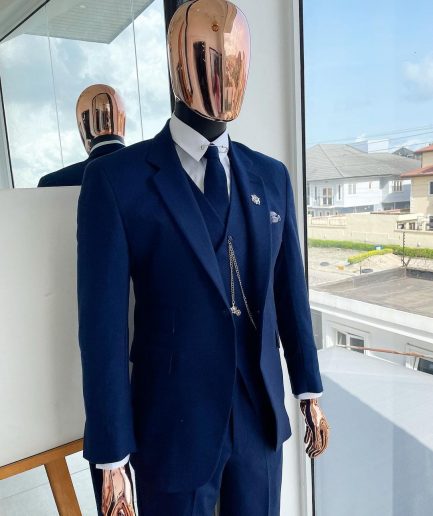 A navy blue Jorgecarli Super 140's “Board Room” notch lapel suit
