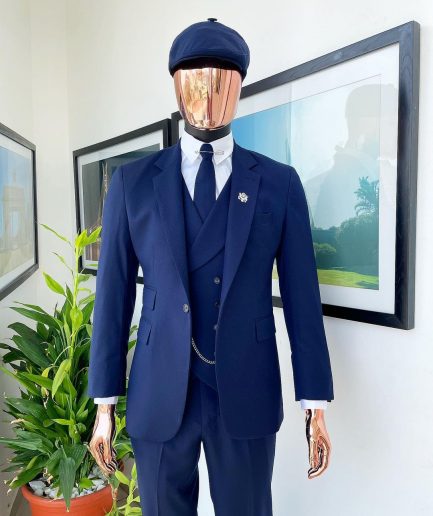 A layered square patterned navy blue “peaky blinders” - Jorgecarli super 140’s- “Board Room” suit