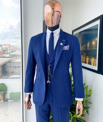 A Pin Stripe, Admiral, and Skye Blue Mix: Jorgecarli Super 140's “Board Room” notch lapel suit