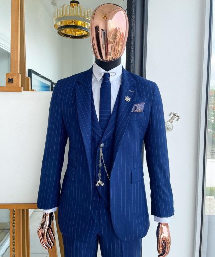 A Pin Stripe, Admiral, and Skye Blue Mix: Jorgecarli Super 140's “Board Room” notch lapel suit