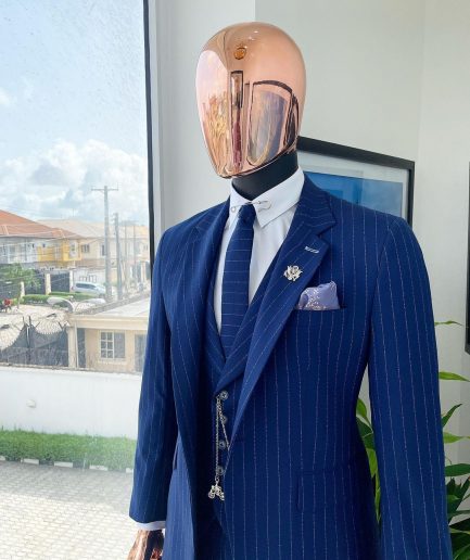 A Pin Stripe, Admiral, and Skye Blue Mix: Jorgecarli Super 140's “Board Room” notch lapel suit