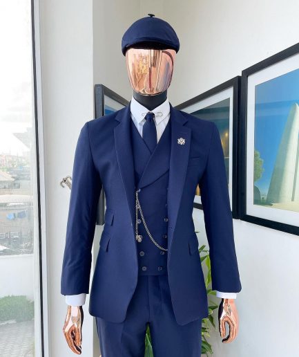 A “peaky blinders” navy blue, tiny square patterned - Jorgecarli super 140’s- “Board Room” suit