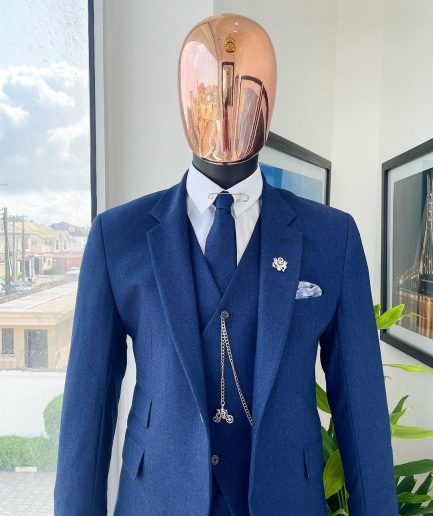 A navy blue Jorgecarli Super 140's “Board Room” notch lapel suit