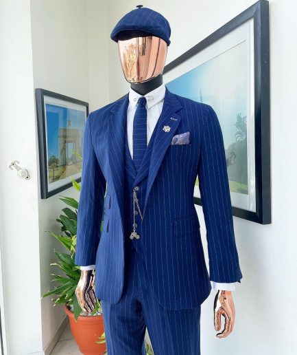 An Admiral and Skye blue pinstripe “peaky blinders” Jorgecarli Super 140's “Board Room” notch lapel suit