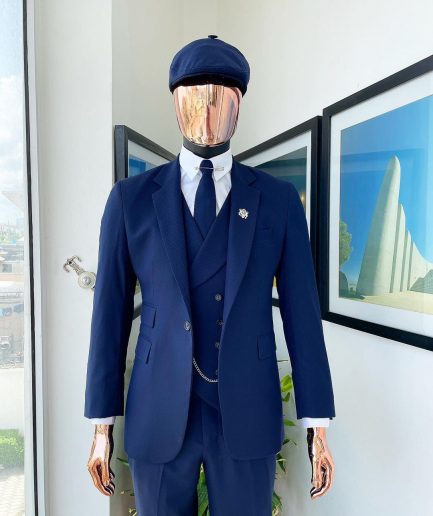 A layered square patterned navy blue “peaky blinders” - Jorgecarli super 140’s- “Board Room” suit