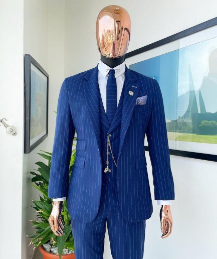 A Pin Stripe, Admiral, and Skye Blue Mix: Jorgecarli Super 140's “Board Room” notch lapel suit