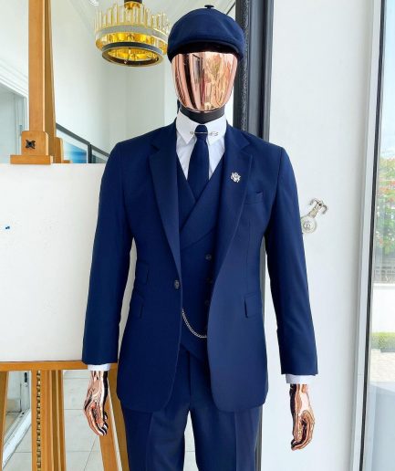 A layered square patterned navy blue “peaky blinders” - Jorgecarli super 140’s- “Board Room” suit