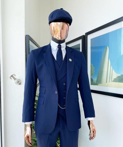 A layered square patterned navy blue “peaky blinders” - Jorgecarli super 140’s- “Board Room” suit