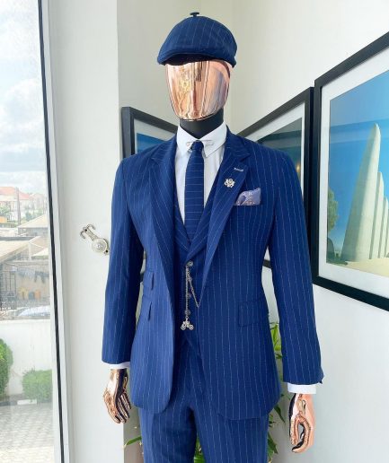 An Admiral and Skye blue pinstripe “peaky blinders” Jorgecarli Super 140's “Board Room” notch lapel suit