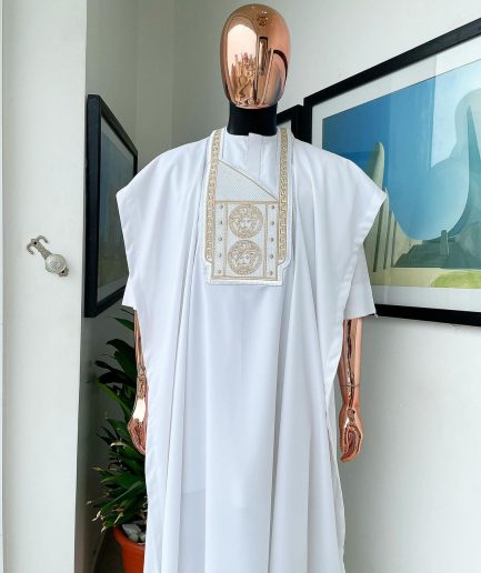 A White, Medusa Head Embroidery Detailing Agbada