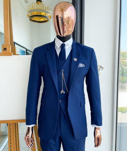 A navy blue Jorgecarli Super 140's “Board Room” notch lapel suit