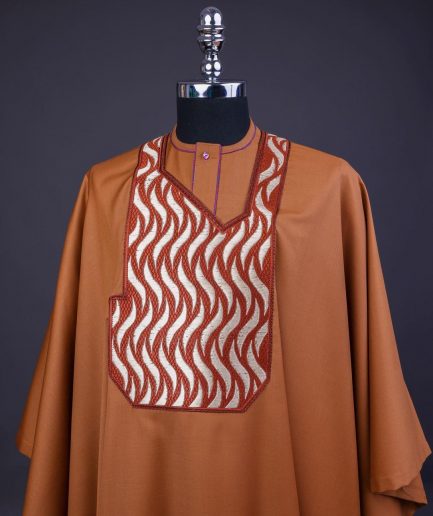 A Tawny Brown, Millipedes Patterned Embroidery Detailing Agbada