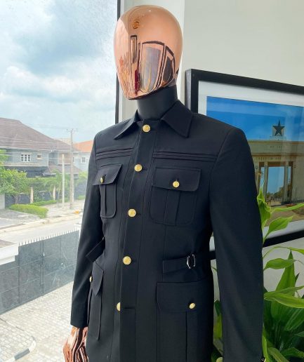 A Charcoal black “summer” vintage long sleeve safari suit & pant Trouser.