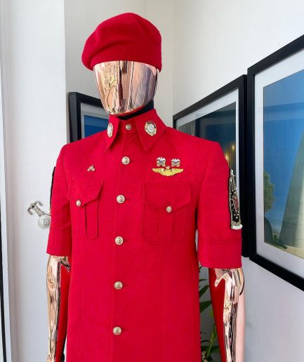 A reloaded Candy red, “veteran” vintage “Havana” French safari suit