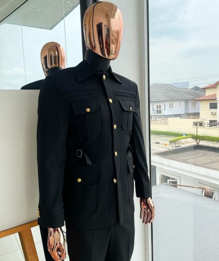 A Charcoal black “summer” vintage long sleeve safari suit & pant Trouser.